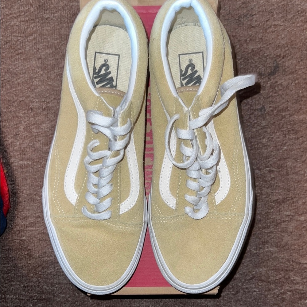 Vans Light Tan Suede Sneakers with White Accents